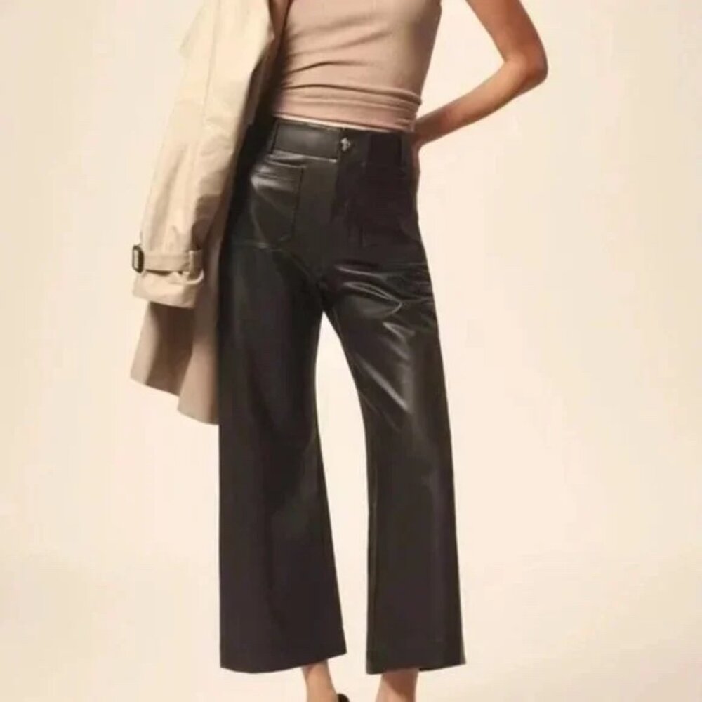 Maeve The Colette Faux-Leather Crop Wide-Leg Pants Black Size 30